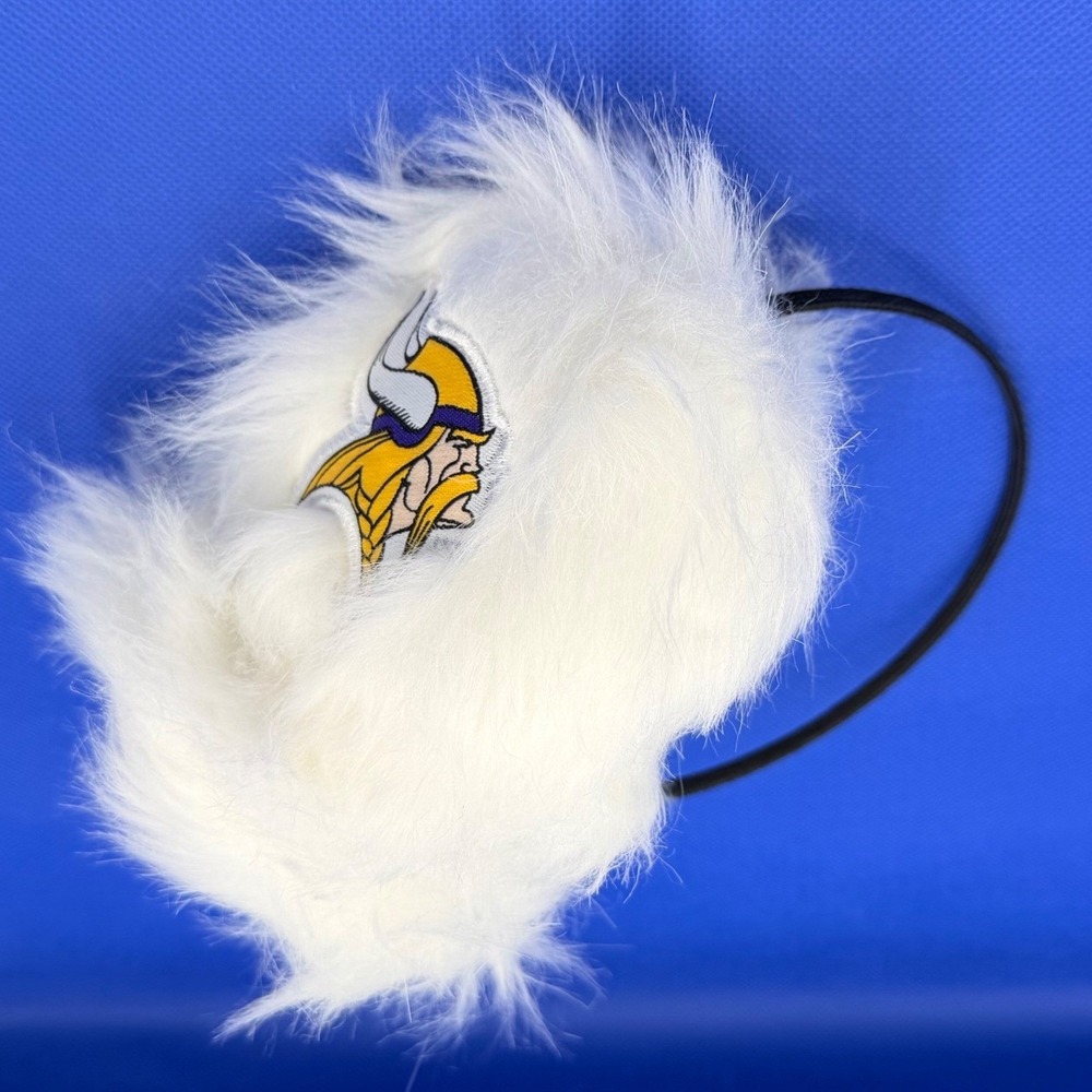 Minnesota Vikings NFL White Faux Fur Earmuffs Embroidered Logo Winter Football